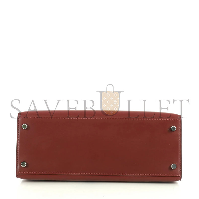 HERMÈS MASTER KELLY 25 BOX BORDEAUX WITH PALLADIUM HARDWARE (25*17*7cm) 